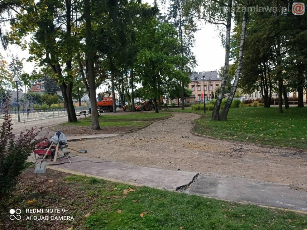 Ciężki sprzęt w parku (ZDJĘCIA)