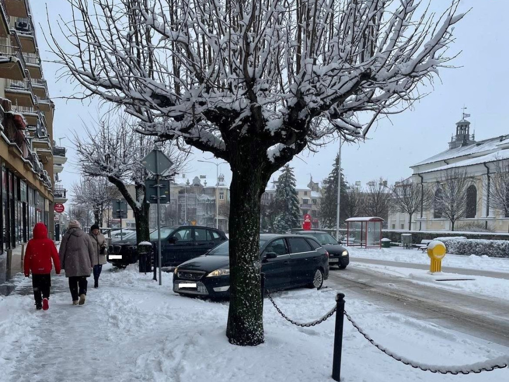 Mława cała biała. Trudne warunki na drogach [ZDJĘCIA]