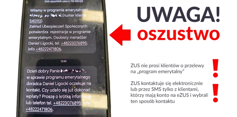 Oszuści podają się za pracowników ZUS, domagają się wpłaty pieniędzy