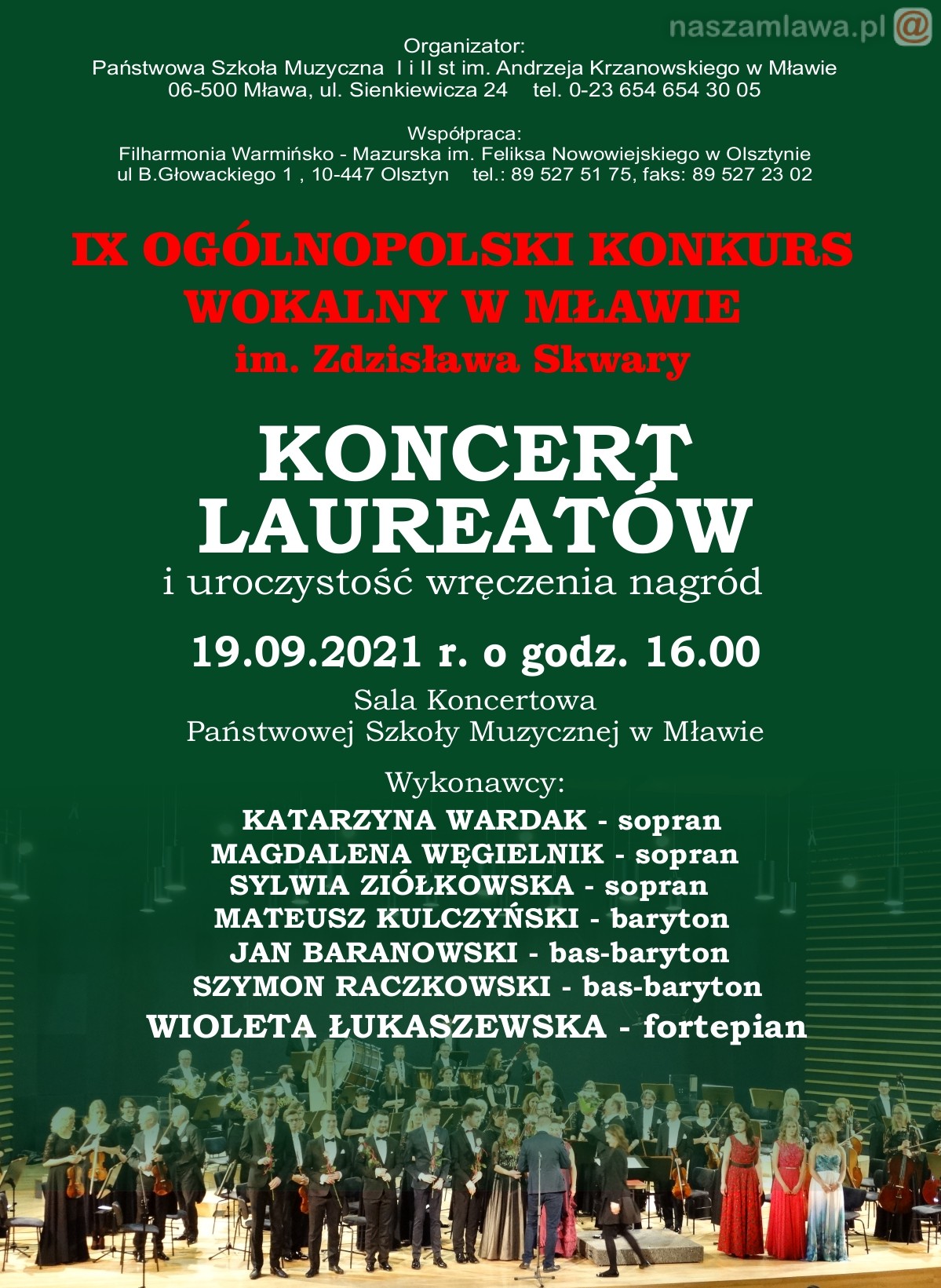 2021.09.19 PLAKAT Koncert Laureatow IX Konkurs Wok. w Mlawie 2