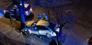 Na Słowackiego samochód wbił się w drzewo