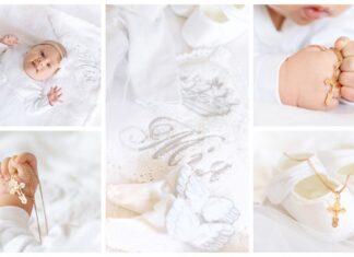 Collage of the sacrament of the baptism of a baby.